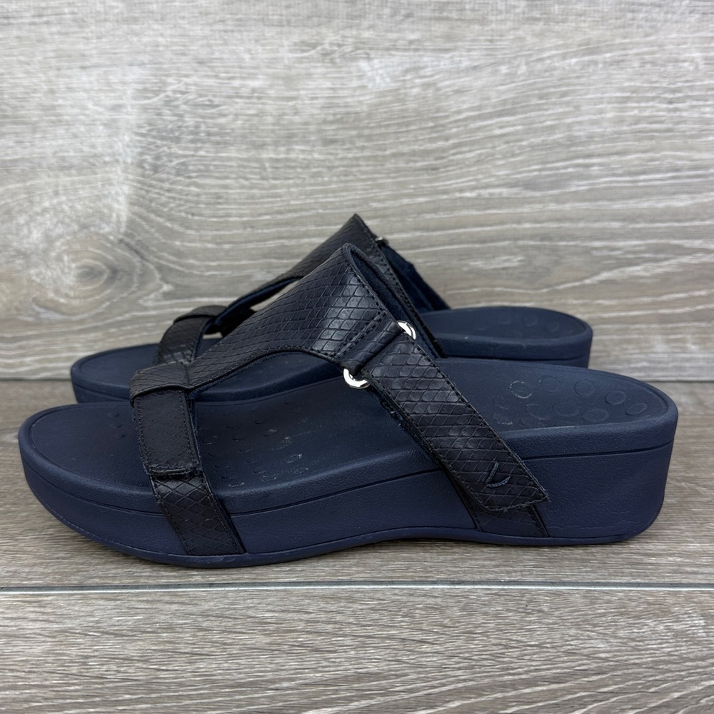 Vionic Ellie Navy Blue Snakeskin Women’s Sz 7 Hook & Loop Platform Sandals - Picture 3 of 10